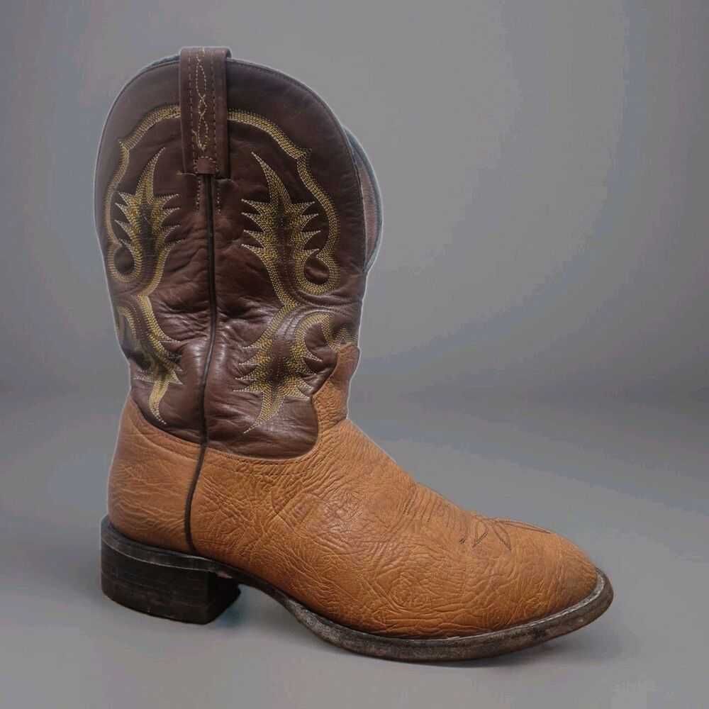 Tony Lama Western Cowboy Boots CT2023 Aztec 2Tone Mens 9.5D Peanut Bullhide USA